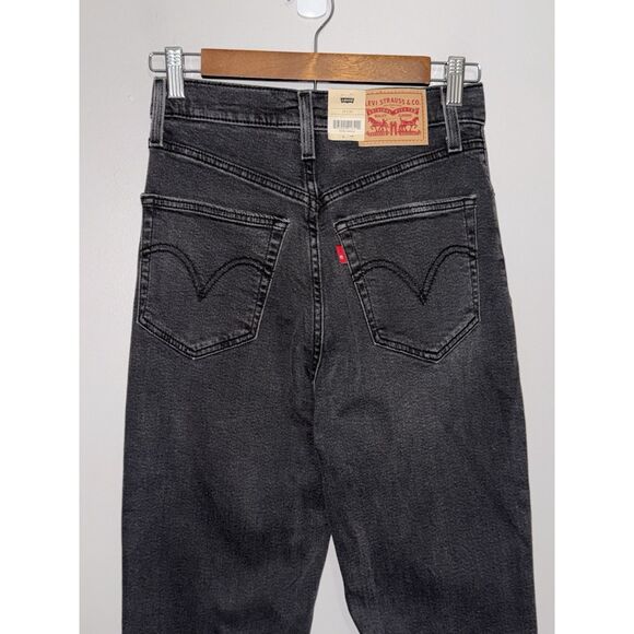 Levis Ribcage Bootcut Jeans Womens 27 Black High Rise 90s Button Fly Stretch - Picture 7 of 16